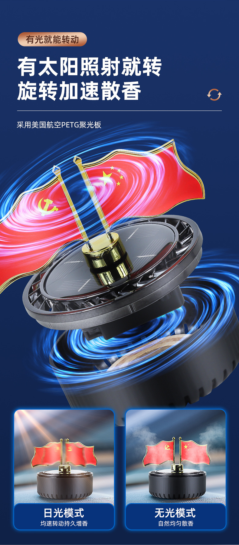 Creative Banner Solar Energy Car Aromatherapy Perfume Encountering Light Rotation Lasting Fragrance Car Supplies Decoration Factory