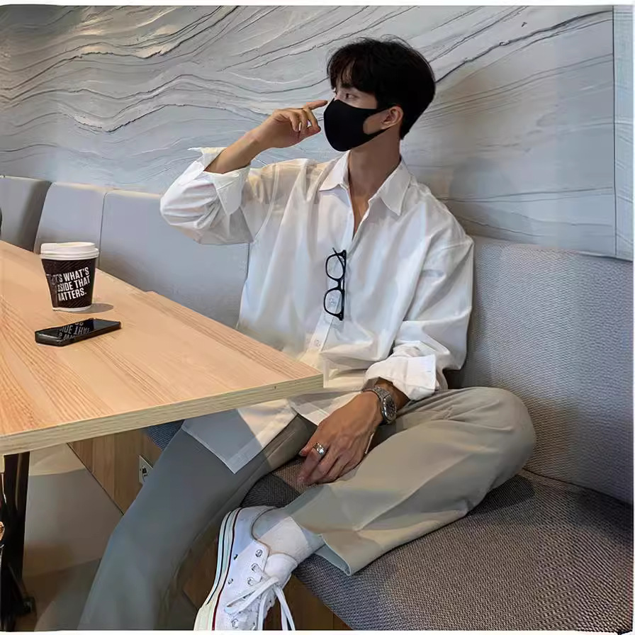 Camisa negra de todo fósforo para hombre, camisa napolitana de alta gama, abstinencia, ropa de hombre, chaqueta casual para hombre