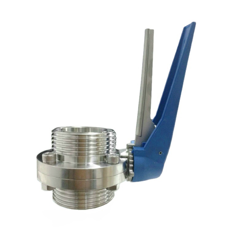 卫生级活接蝶阀 304不锈钢sms圆螺纹活接蝶阀 鸭嘴手柄外螺纹蝶阀