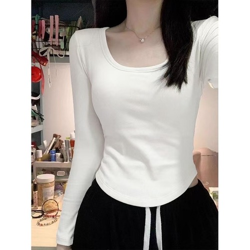 Designer Fleece Square Collar Long-Sleeve T-Shirt for Women - Spring, Autumn, Winter Layering Shirt - Uncommon Base Shirt for Trendy Girls - Slimming Top