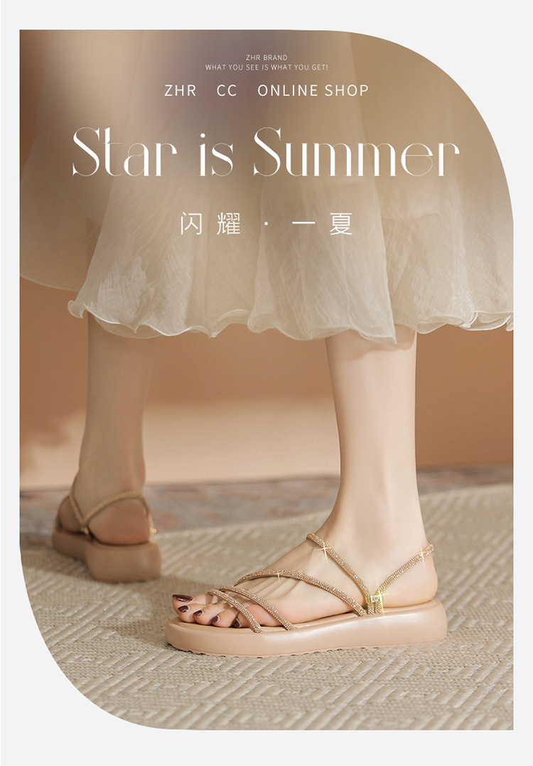 Sandal đính đá nữ đế thấp lấp lánh phong cách Tây, dễ phối đồ — BK110 màu bạc chi tiết 3