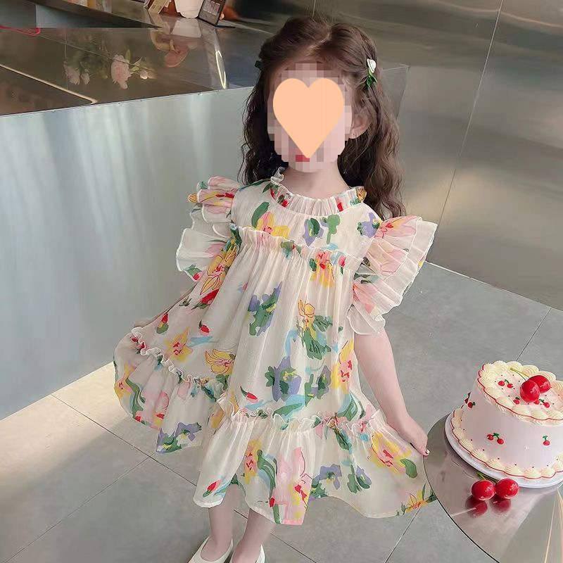 女の子ドレス 2025 新しい夏服子供のファッショナブルな花柄小さな女の子ベビー夏ファッショナブルなプリンセススカート|undefined