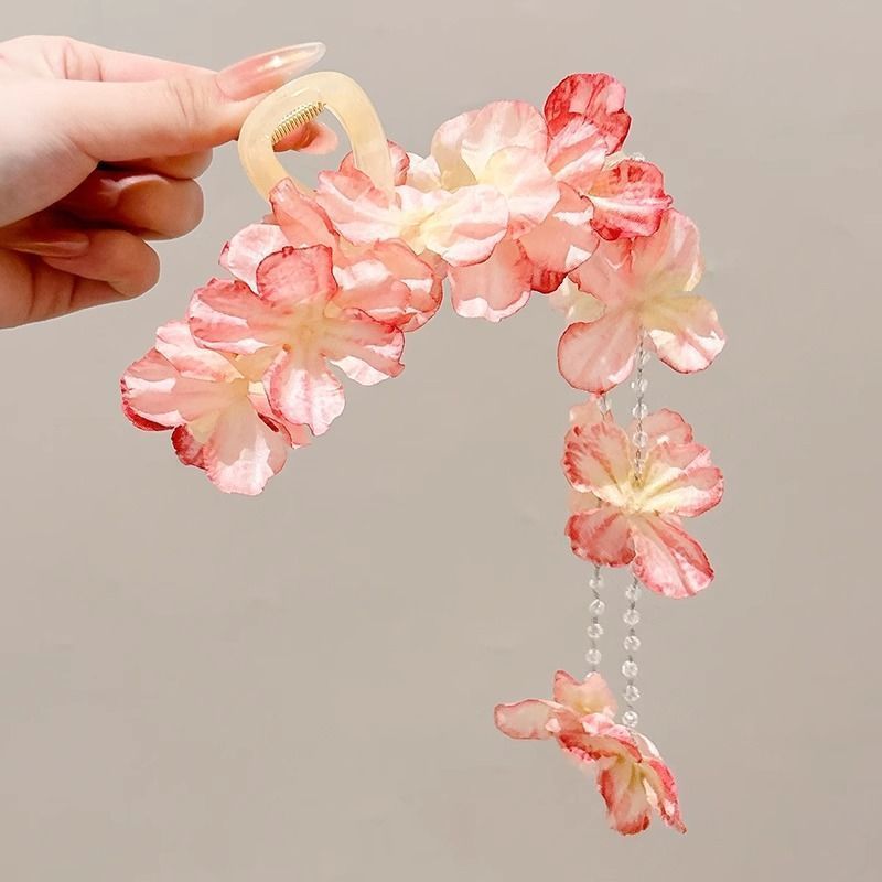 超仙唯美玫瑰花发饰仿真花夹海边度假风抓夹拍照绝美半扎发鲨鱼夹|undefined