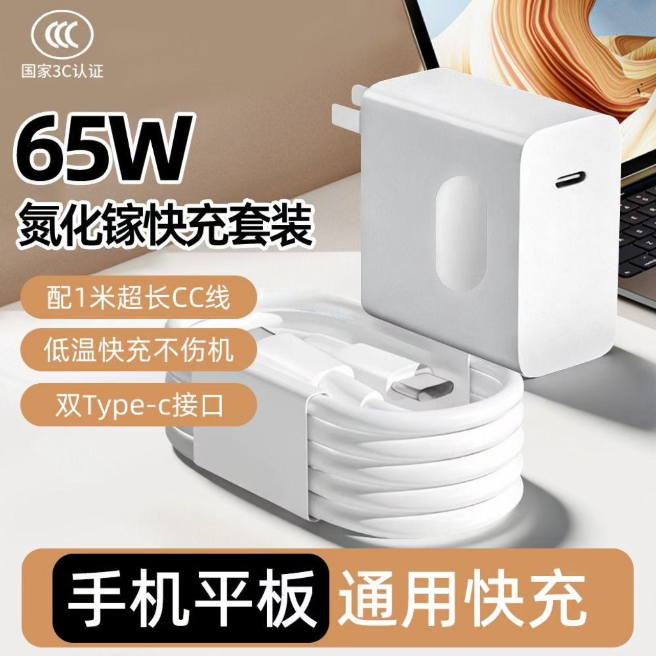 Cabeza de carga rápida 65W + cable de carga rápida para portátiles
