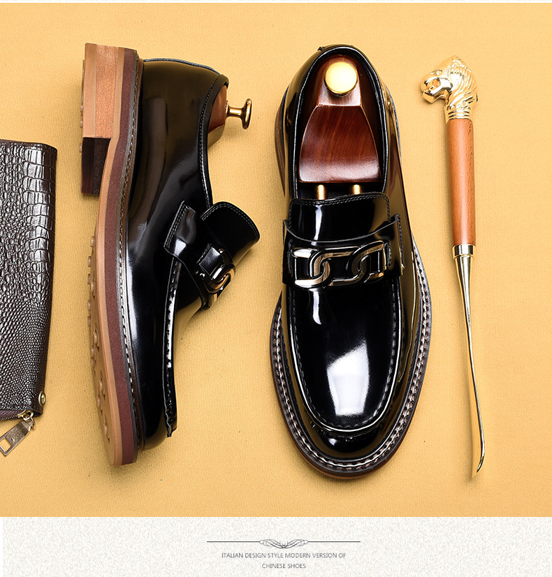 Business casual loafers men's leather horse fasteners English style loafers_voghion.com