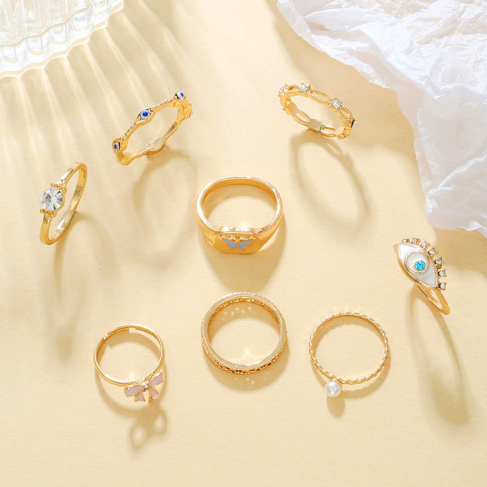 «Кросс-бордер» торговля, геометрическое ретро кольцо, набор, 8 штук