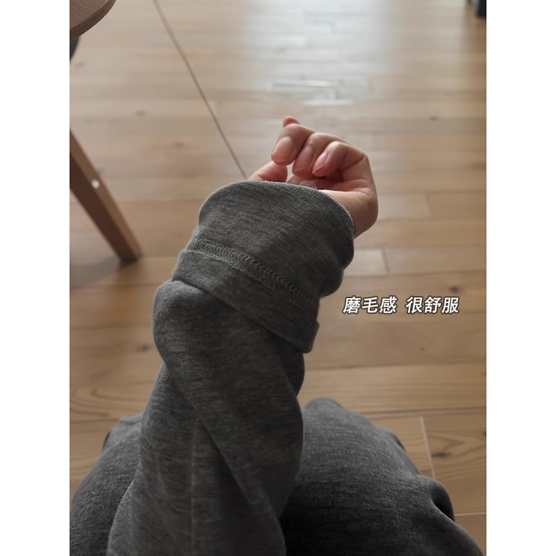 灰色圆领正肩长袖女秋内搭显瘦修身大码春季打底衫上衣|undefined
