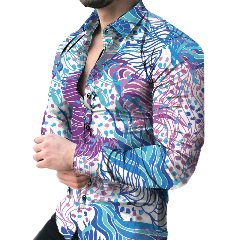 Europa y América primavera nuevo tigre comercio exterior transfronterizo hombres camisa de impresión digital 3D camisa de manga larga para jóvenes hombres
