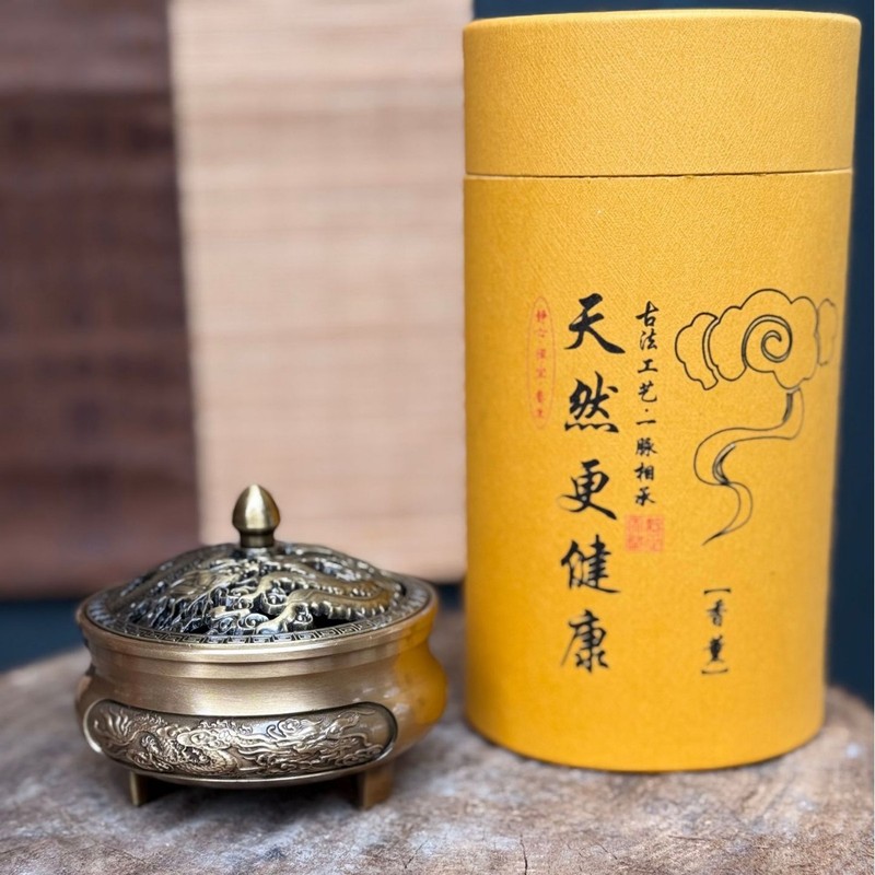 アンティーク合金銅香炉龍と鳳凰中国のアロマセラピー炉三脚ディスク香炉家庭用禅白檀沈香香炉|undefined