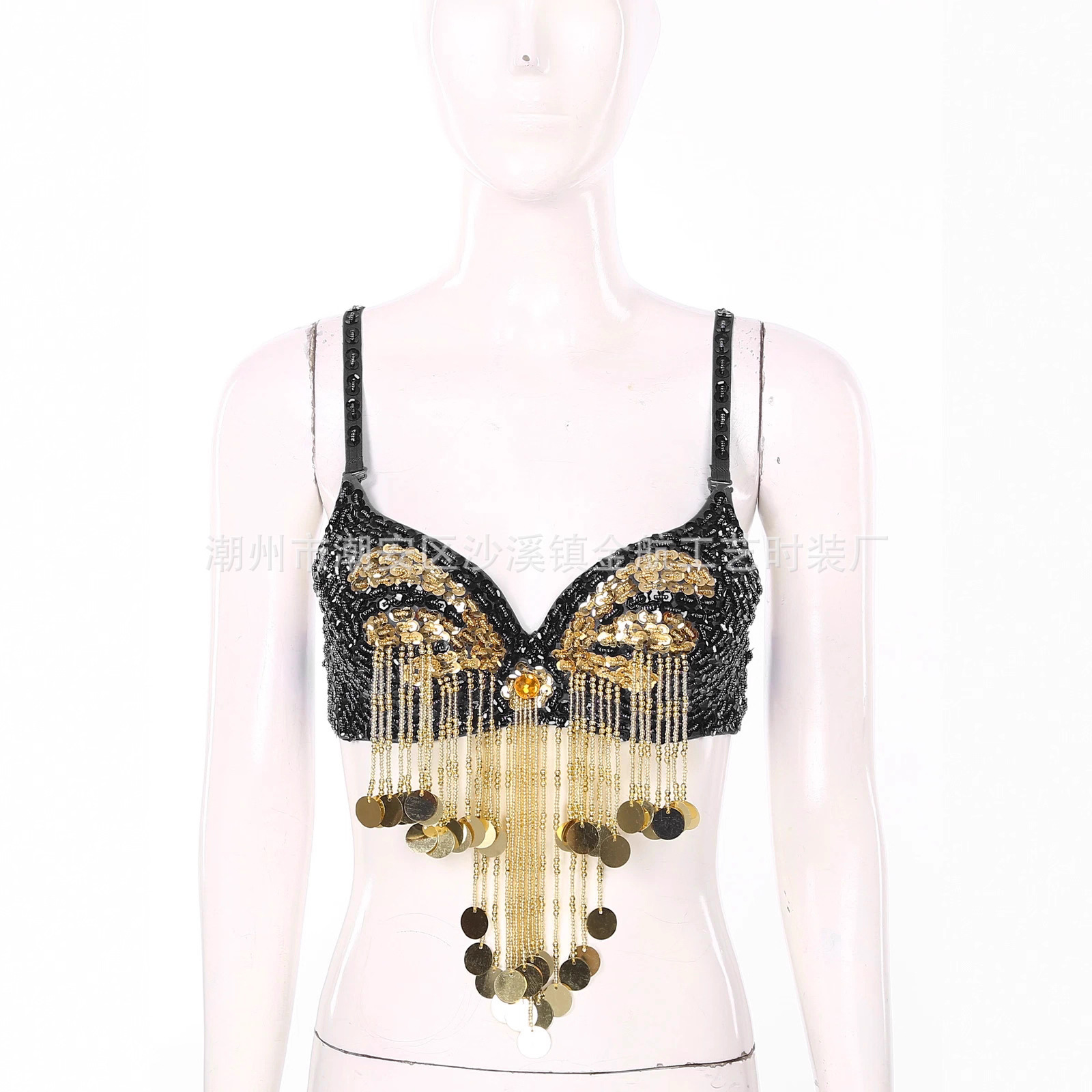 Belly Dance Bra Stage Performance Costume Sequined Tassel Bra Handmade Bead Embroidered Dance Costume Halloween Nightclub Bra
