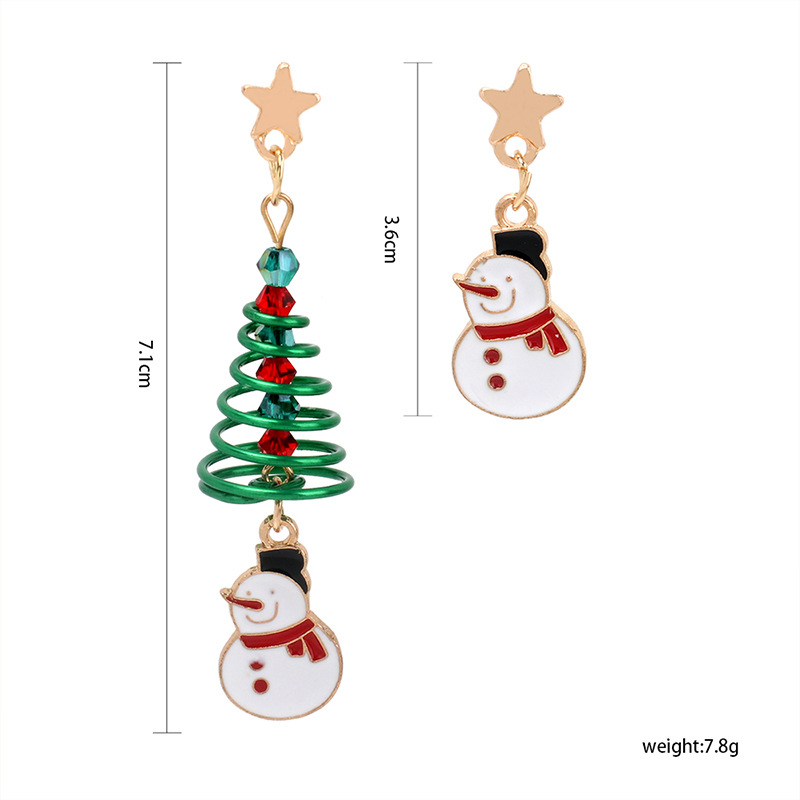 Fashion Personality Design Sense Asymmetric Christmas Earrings Combination Snowflake Christmas Tree Snowman Earrings display picture 1