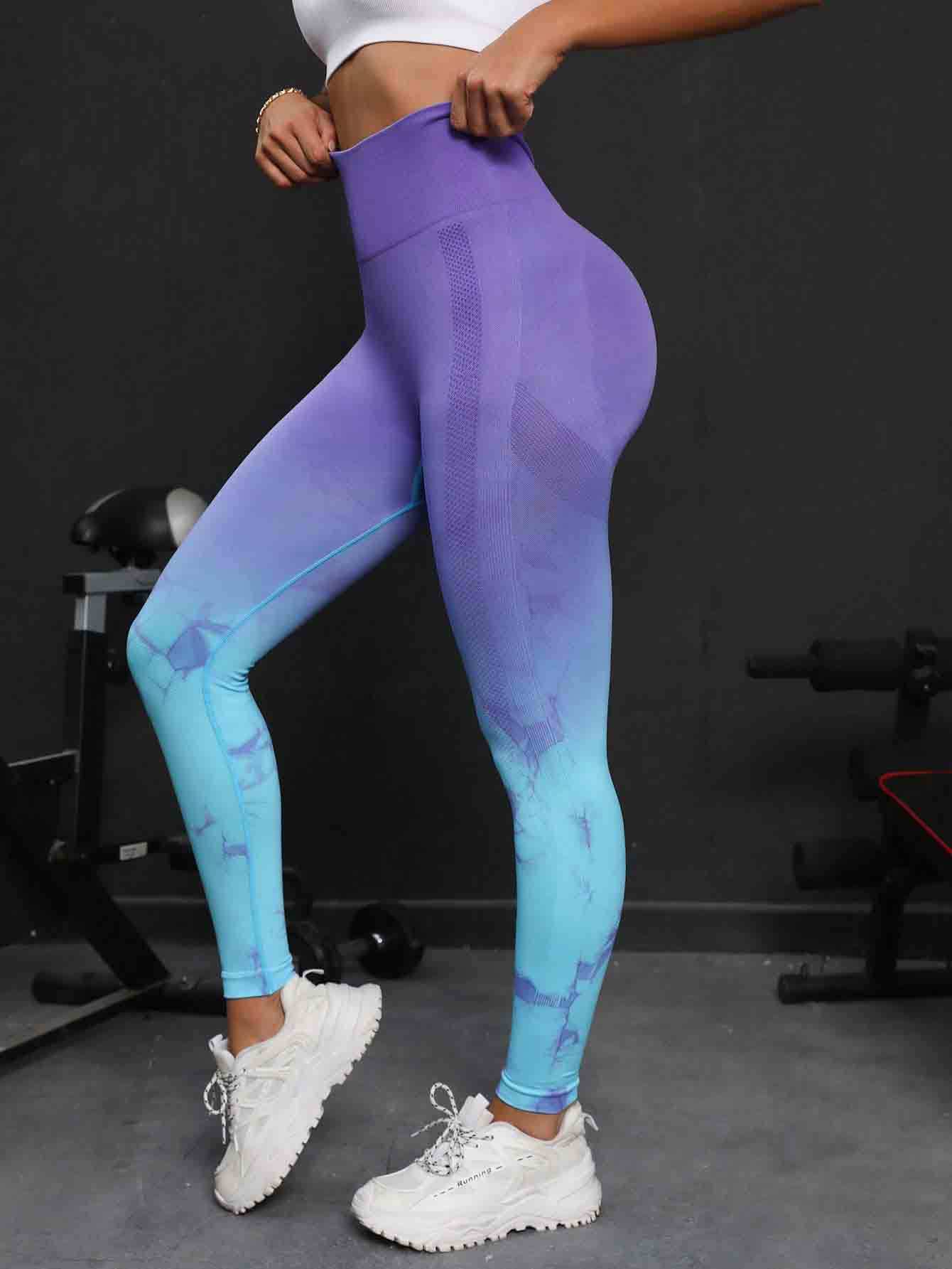 Nuevo gradiente tie-dye yoga Pantalones deportivos medias deportivas melocotón cadera nueve puntos estiramiento fitness