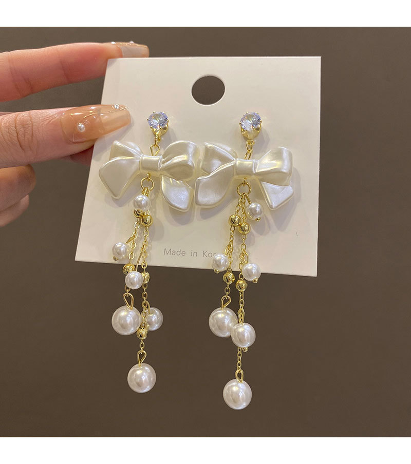 Sweet Bow Knot Copper Tassel Drop Earrings 1 Pair