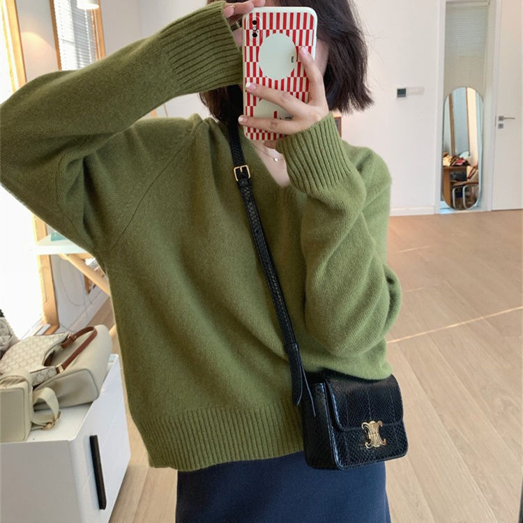 山力达迪V领套头慵懒风毛衣女秋冬软糯针织打底衫韩版洋气时尚显|undefined