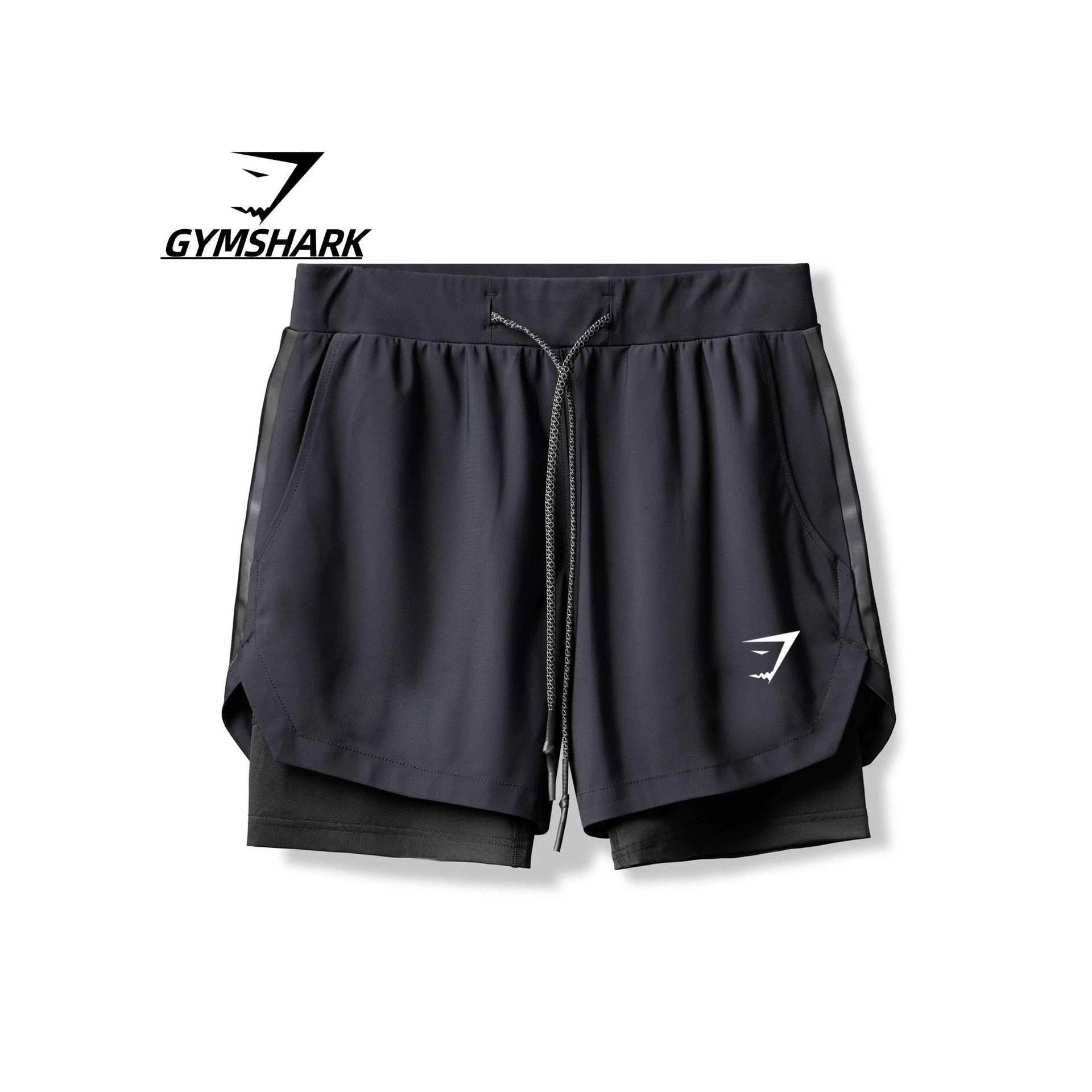Gymshark Fitness Shorts Men's Summer Running Sports Double-Layer Elastic Quick-Drying Shorts Export Cross-Border Shark