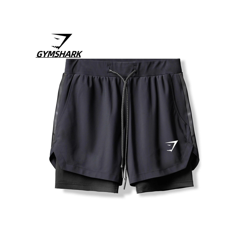 Gymshark Fitness Shorts Men's Summer Running Sports Double-Layer Elastic Quick-Drying Shorts Export Cross-Border Shark