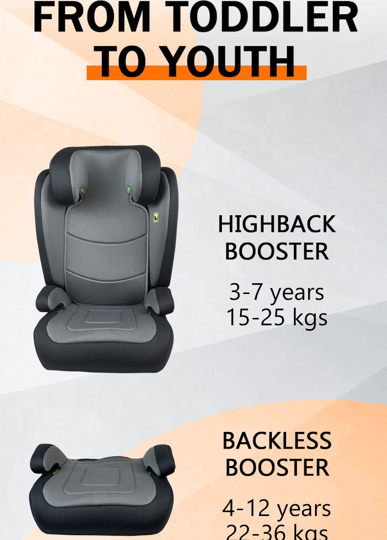Child Safety Seat for Car Use with High Backrest Booster Cushion, Isize Certified, Suitable for 3-12 Years Old, 100-150cm Adjustable