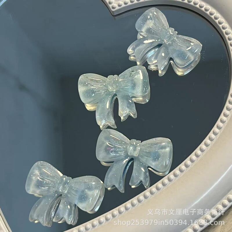 2023 New Thin shiny surface blue bow card 30mm resin accessories DIY cream glue bar support Gu Mei