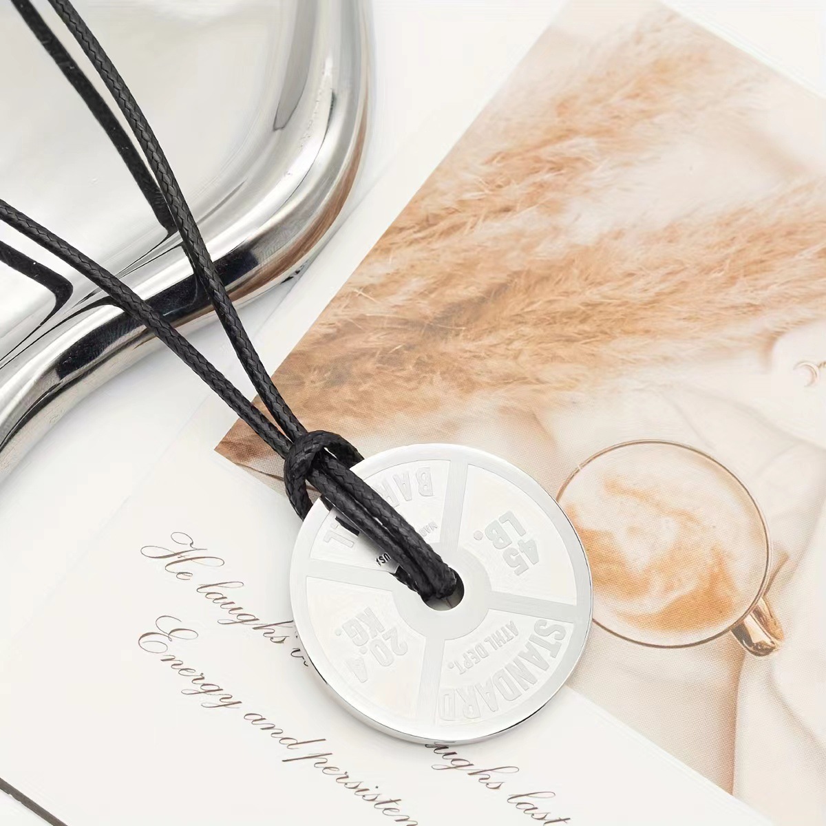 Europe and the United States cross-border hot-selling inspirational sports creative barbell carved character stainless steel necklace men's pendant