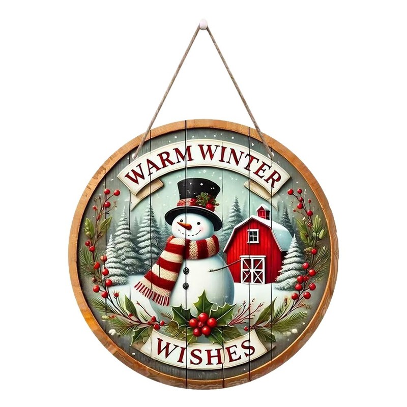 クロスボーダークリスマス木製雪だるまペンダント工芸品クリスマス雰囲気装飾ラウンドサインドアサイン|undefined