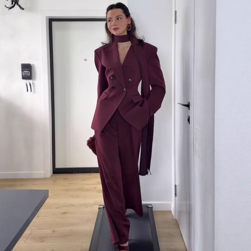 ヨーロッパとアメリカの貿易婦人服 2025 秋のファッショナブルで快適で多用途のプロの通勤スーツジャケットワイドレッグパンツスーツ|undefined
