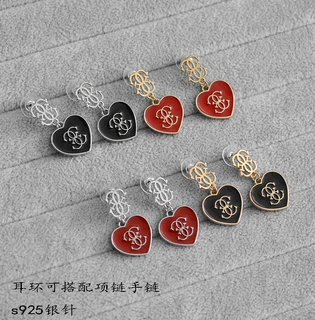 s925银针珐琅耳饰女欧美日韩时尚个性网红桃心彩釉耳环工厂发货
