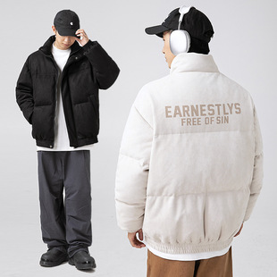 Suede Stand-Up Collar Cotton Coat Winter New Trendy Brand Flocking Printed Thickened Warm Cotton Coat
