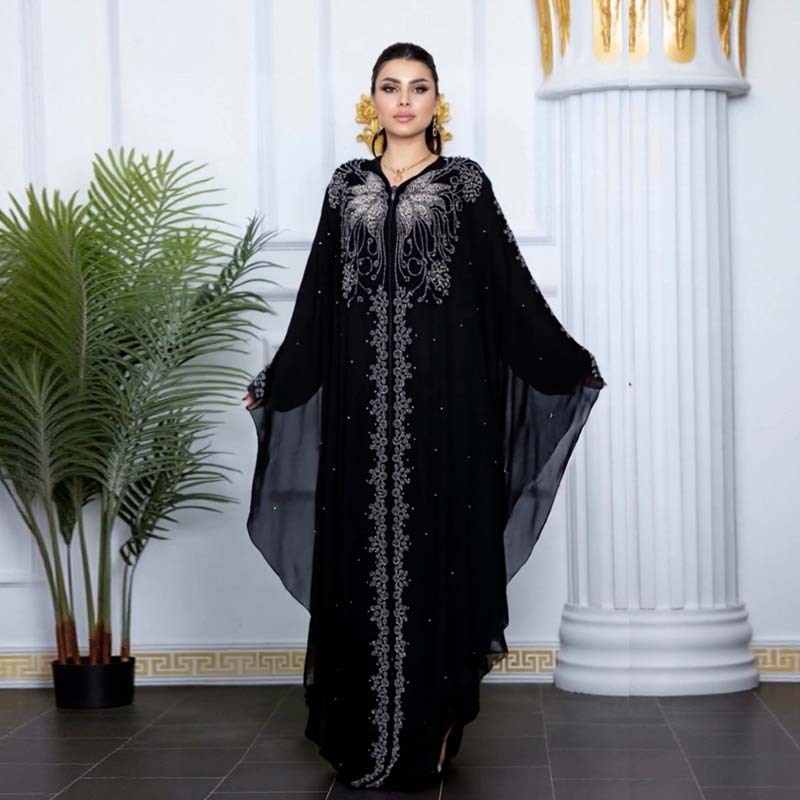 Cross-border Middle East Dubai Best-Selling Popular Long Robe Rhinestone Cardigan Dress 8869_ecoleips.com