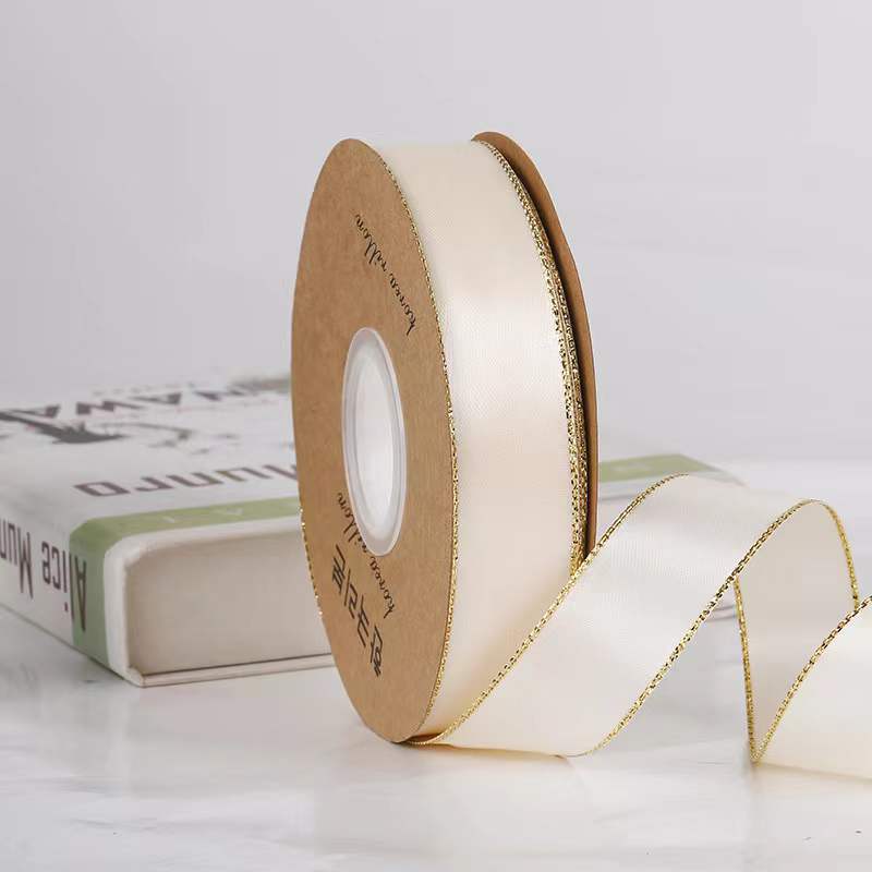 25mm de doble cara cinta de borde dorado doble borde dorado cinturón de poliéster hecho a mano caja de regalo de flores embalaje Cinta de soporte