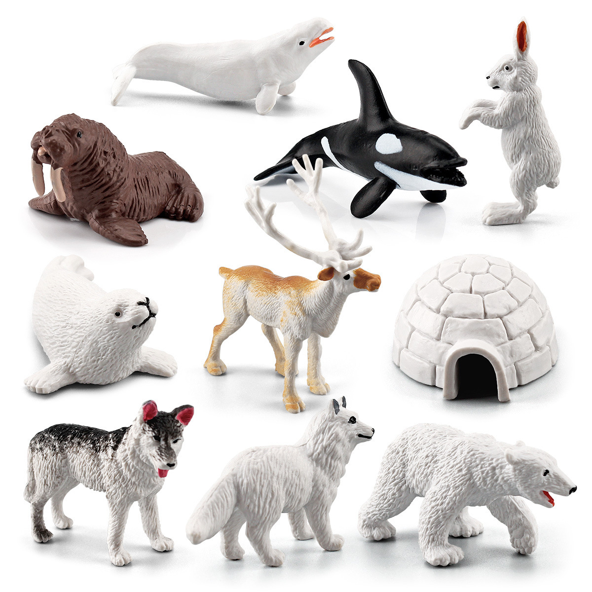 Simulación transfronteriza mini polar animal pingüino Reno ballena tiburón iglú modelo animal escritorio adornos estáticos