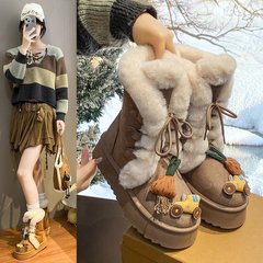 雪地靴女2025秋冬新款百搭厚底毛毛鞋皮毛一体加绒加厚东北棉鞋子
