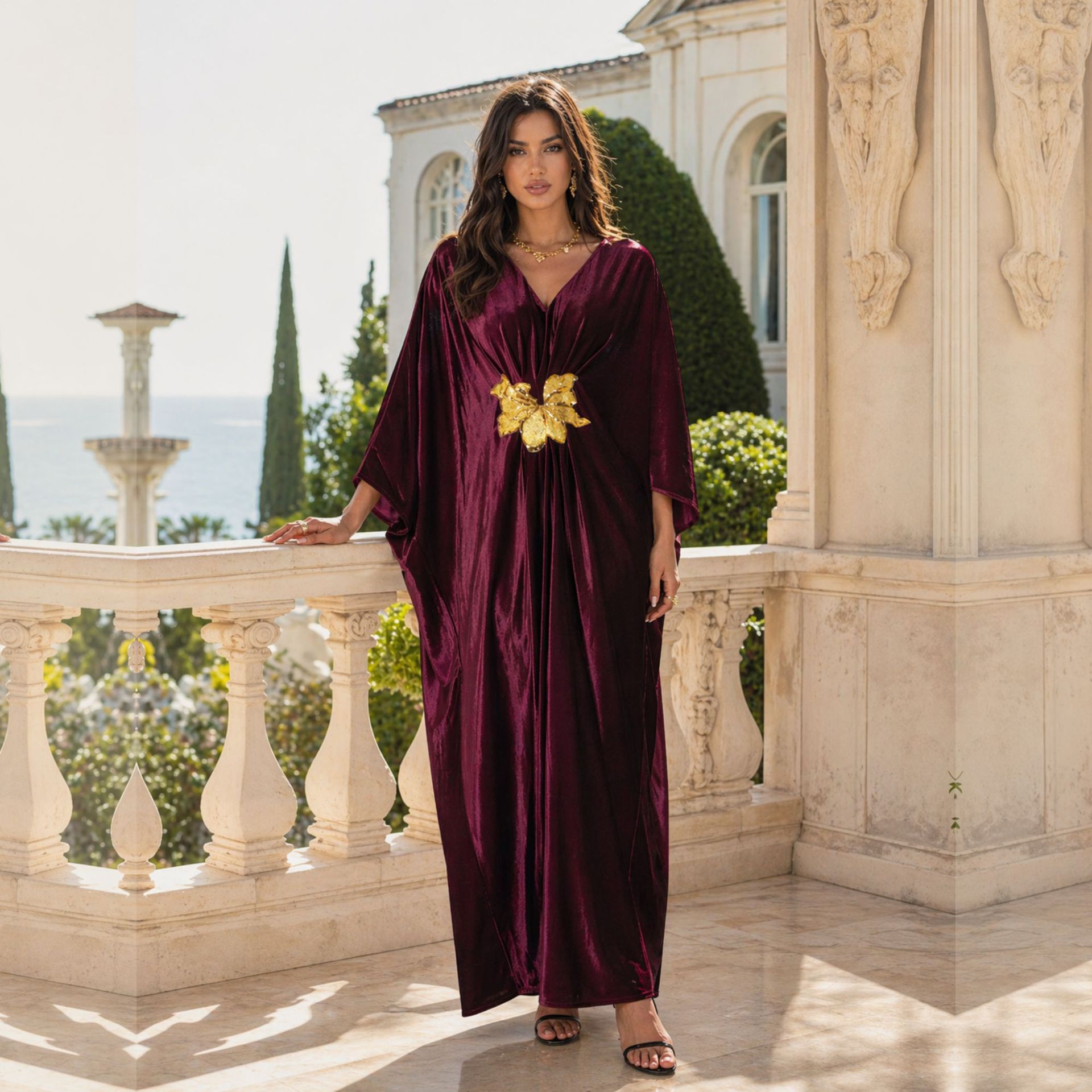 In-Stock Beach Cover-Up Velvet Vacation Long Dress Cross-Border (6 Colors) L5004