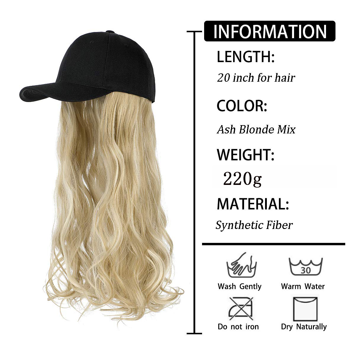 chapéu de peruca integrado feminino grande onda longa cabelo encaracolado bico de pato boné de beisebol chapéu peruca de fibra química boné de beisebol_voghion.com