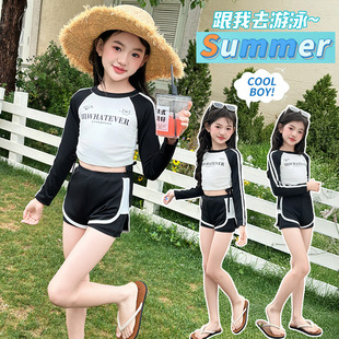 Girls Swimsuit Summer 2025 New Style Medium and Large Children 12 Years Old Special Split Swimsuit for Girls Long-Sleeved Swimsuit for Learning Swimming