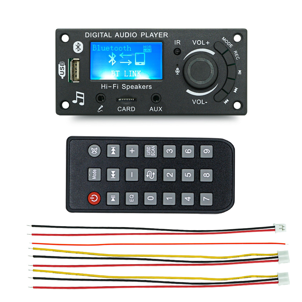 Pantalla LCD que muestra letras, accesorios de audio MP3 con alimentación de 12 V, decodificador, placa amplificadora DIY, conexión Bluetooth