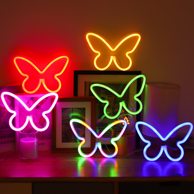 Cross-border new LED neon butterfly modeling lamp night light creative bedroom decorative lamp factory direct supply