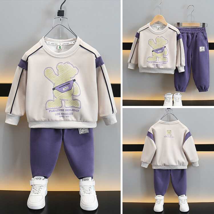 Bos' Backpack Bear 2024 Spring and Autumn New Stle Children's Handsome Cartoon Hoodie Two Piece Set Bab Clothes_voghion.com