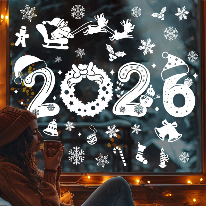 愛客jd 4642クリスマス2026白い鈴雪花窓貼り祝日室内ガラス扉静電貼り|undefined