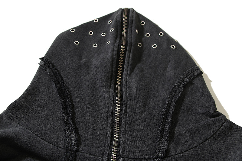 Herrenbekleidung, modischer, gewaschener Batik-Reißverschluss, Haifisch-Maske, Strickjacke mit Kapuze, lässige Großformatjacke_voghion.com