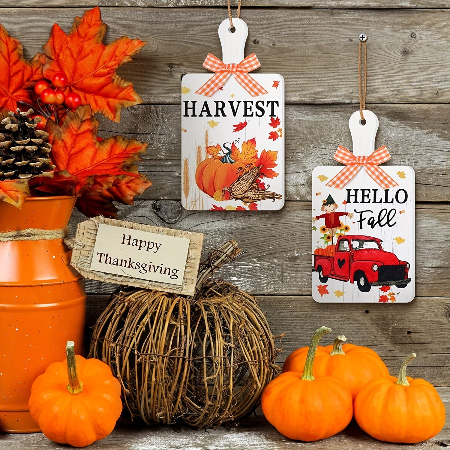 3 fournitures de décoration d'automne Pendentif de plaque de porte en bois de Thanksgiving Pendentif en bois d'automne Décorations pour la maison_voghion.com