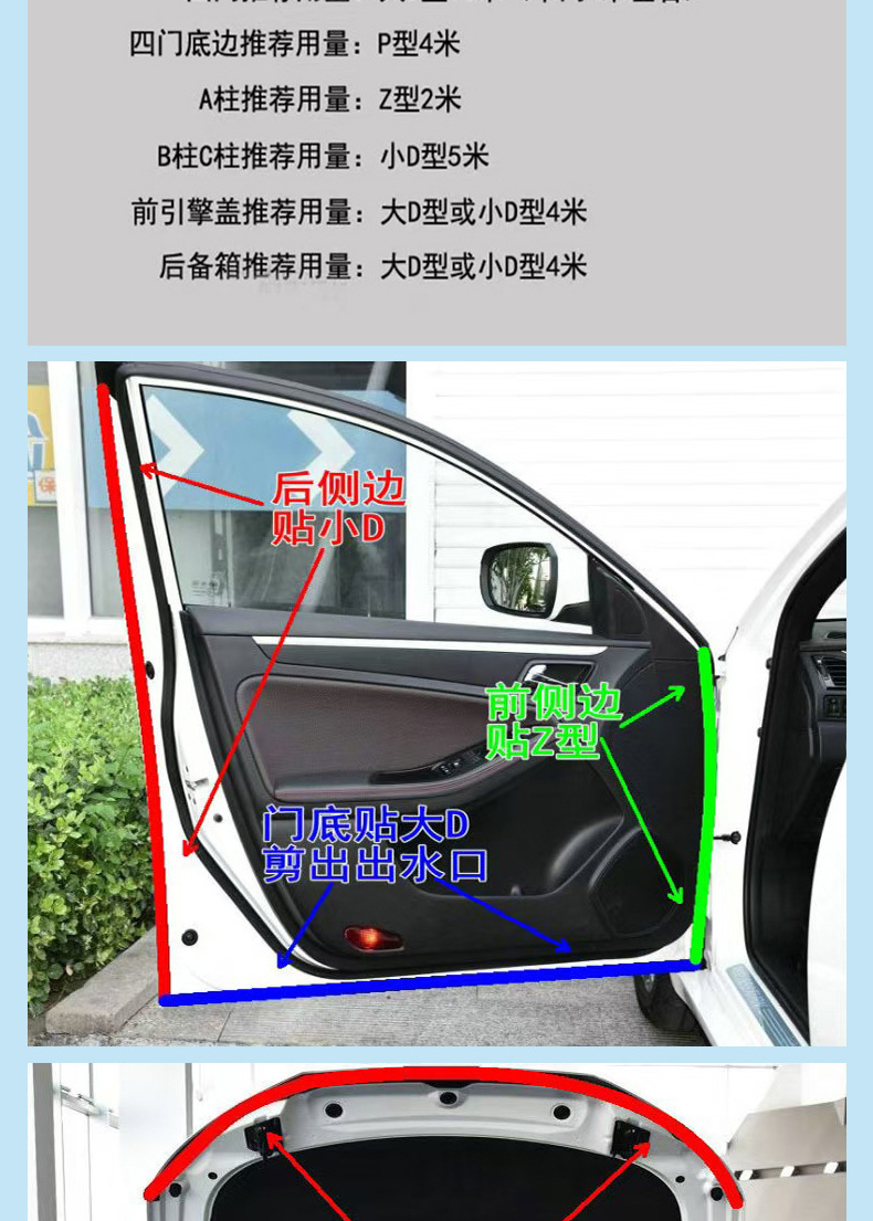 B-Type Car Door Frame Sealing Strip, Large D, Small D-Type Car Front and Rear Trunk Sealing Strip, Center Console Sealing Strip