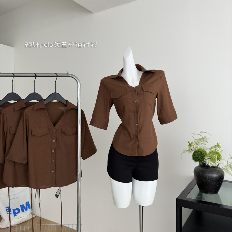 linyings首尔欧尼 新品88折100亚麻高智感中袖正肩收腰衬衫|undefined