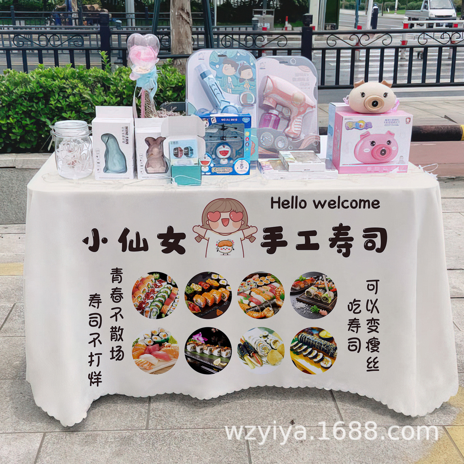 Sushi toal de mesa letrero mercado nocturno gourmet puesto toal de mesa carro publicidad toal de mesa publicidad toal