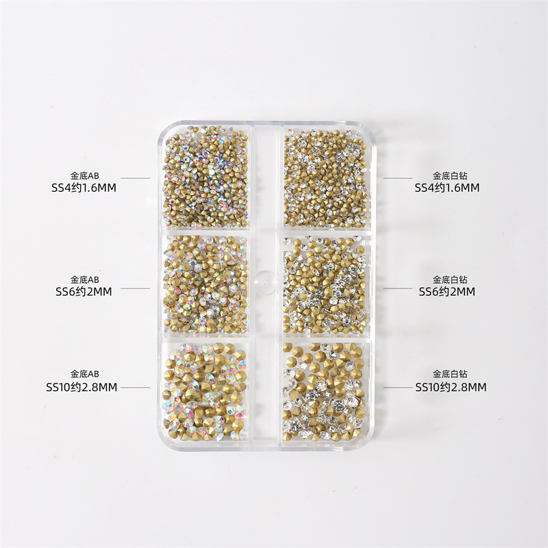 Internet celebridad nuevo estilo manicura pila diamante 6 rejilla en caja blanco rosa puntiagudo inferior diamante rhinestone nail joyería al por mayor