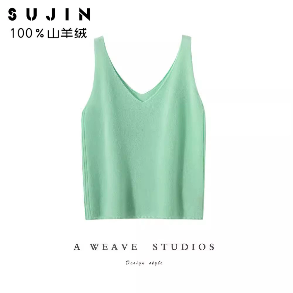 Происхождение источника 100% чистый кашемир женский базовый двойной V-образный вырез без рукавов