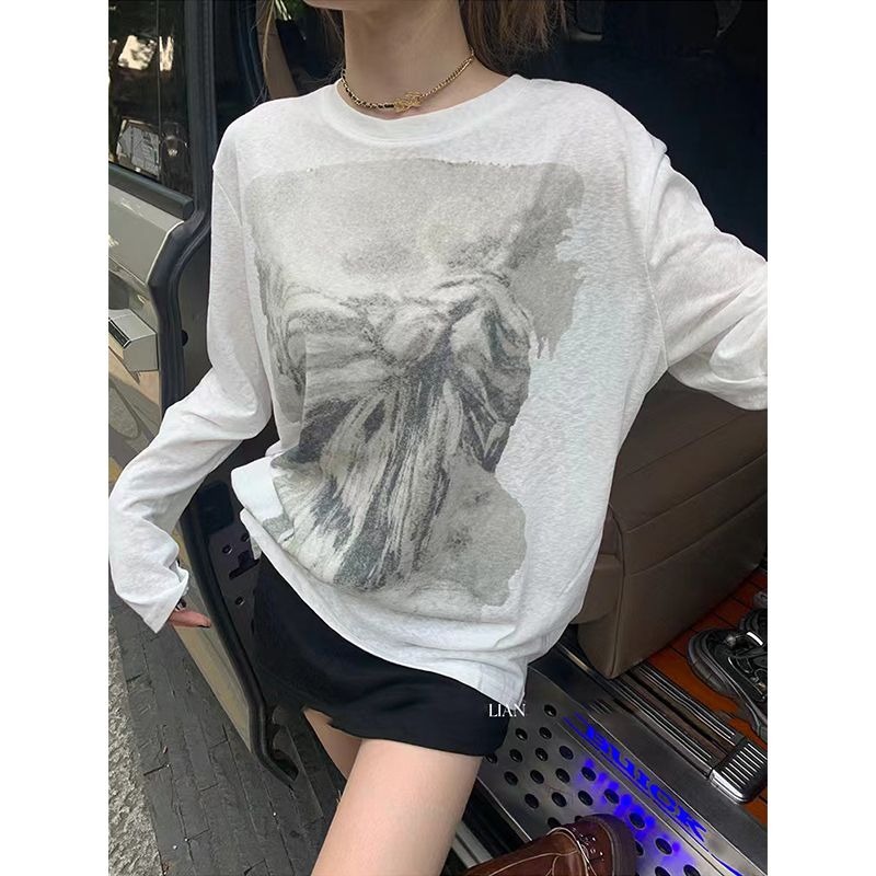 春秋季女装新款 日韩辣妹时尚休闲宽松慵懒风长袖防晒罩衫T恤上衣
