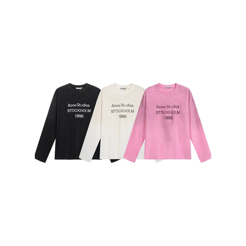 Cross-Border Hot-Selling Quality Trendy Brand 1996 Letter Print A-Style Washed Distressed High Street Long-Sleeve Couple T-Shirt Cross-Border Hot-Selling Quality Trendy Brand 1996 Letter Print A-Style Washed Distressed High Street Long-Sleeve Couple T-Shirt