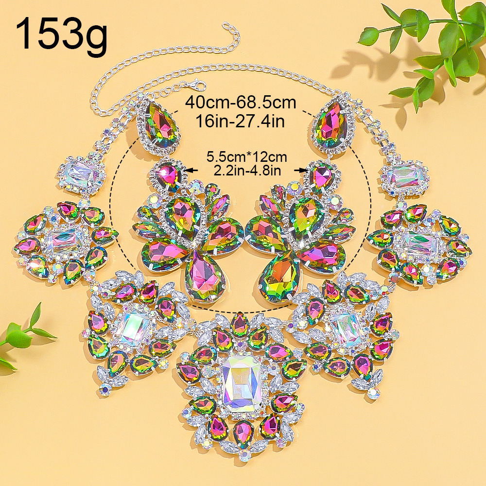 Venta caliente transfronteriza exagerada joyería traje rhinestone collar flash pendientes vestido accesorios conjunto de joyas