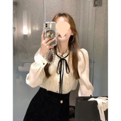 春のフレンチレースレースアップシフォンシャツレディースニッチデザイン小香風フリルインナー