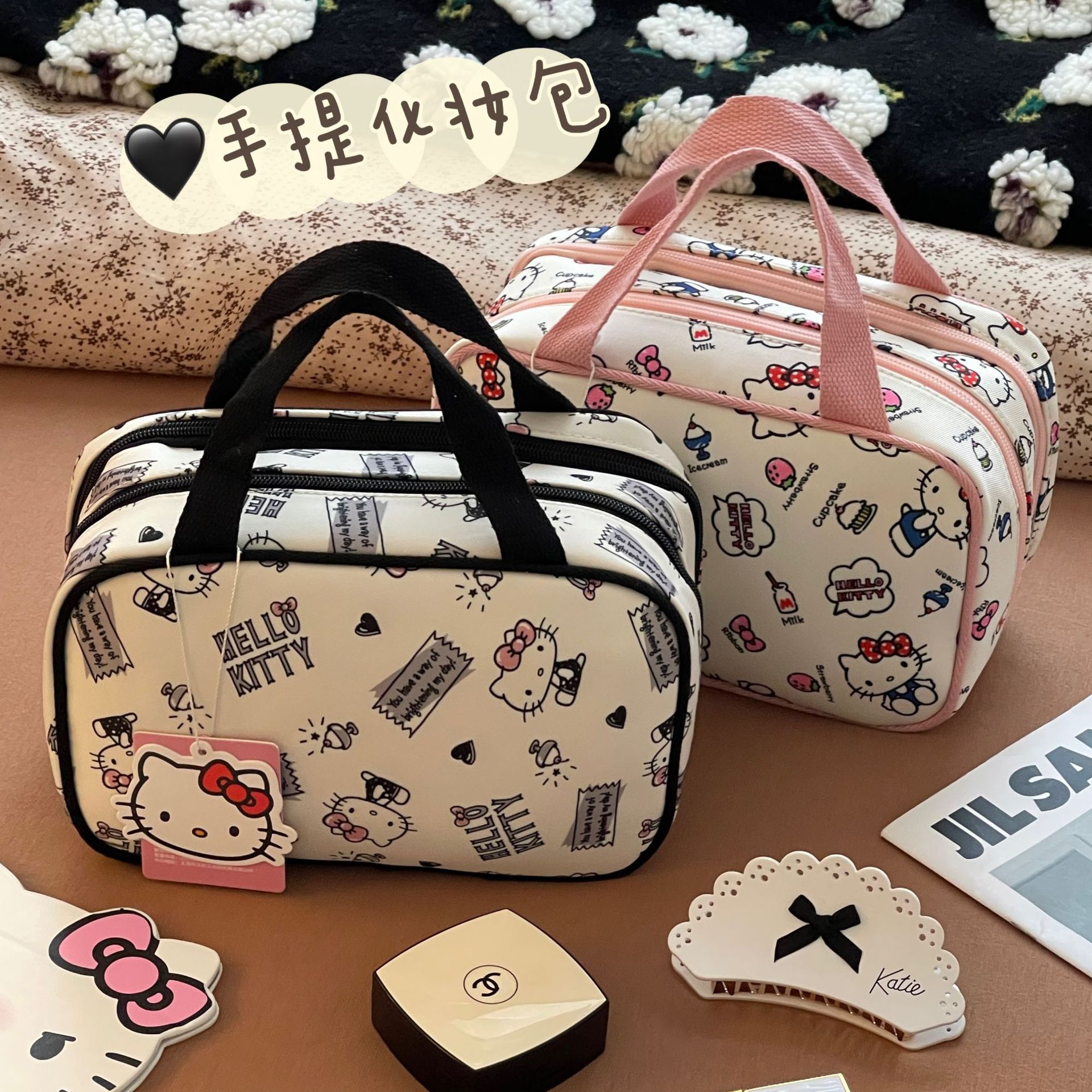 Bolsas de maquillaje auténticas de gran capacidad portátiles lindas bolsas de mano portátiles para lavar y almacenar bolsas de maquillaje de viaje para mujeres